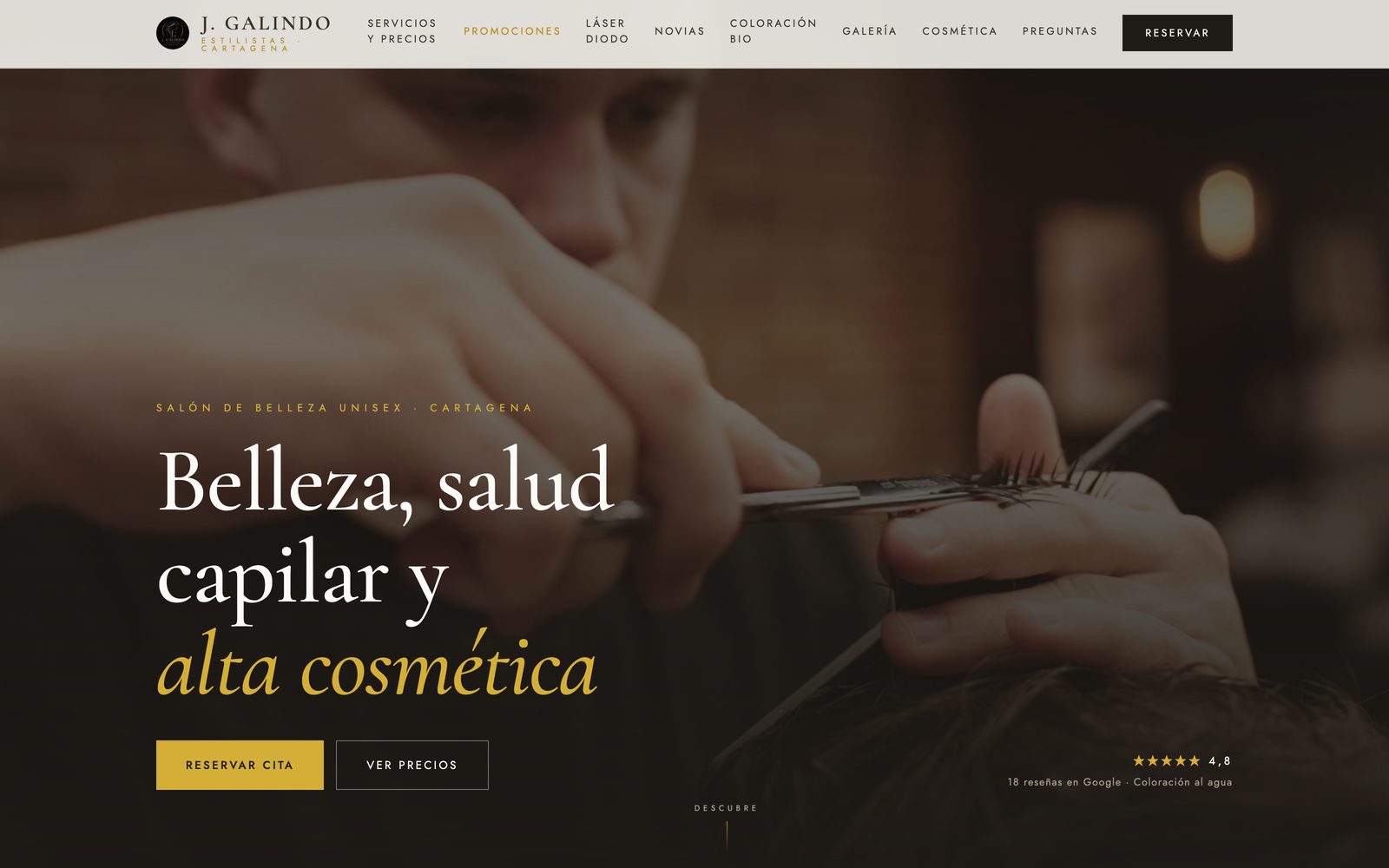 Web de la peluquería J. Galindo Estilistas en ordenador